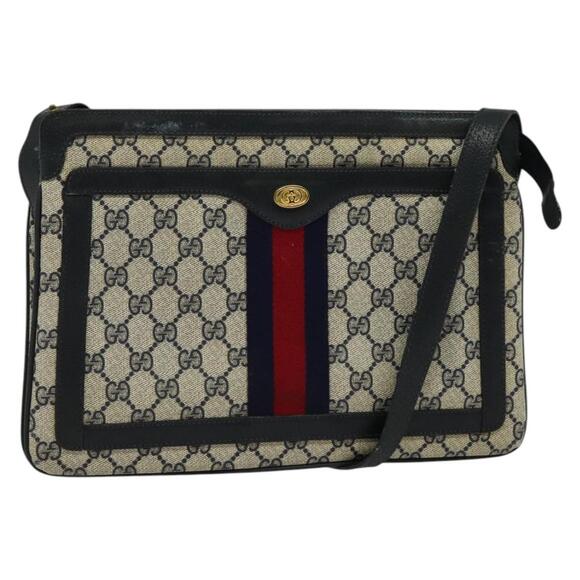 GUCCI GG Supreme Sherry Line Shoulder Bag Pvc Navy Gold 41 02 013 - Picture 1 of 16